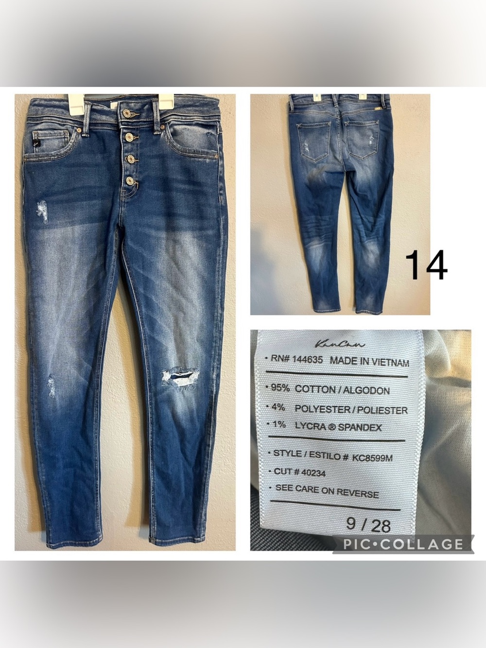 KanCan Women's Distressed Button-Fly Skinny Jeans - Blue Wash